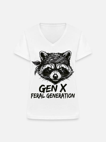 Waschbär Gen X Wilde Generation - Frauen-T-Shirt mit V-Ausschnitt - Weiß