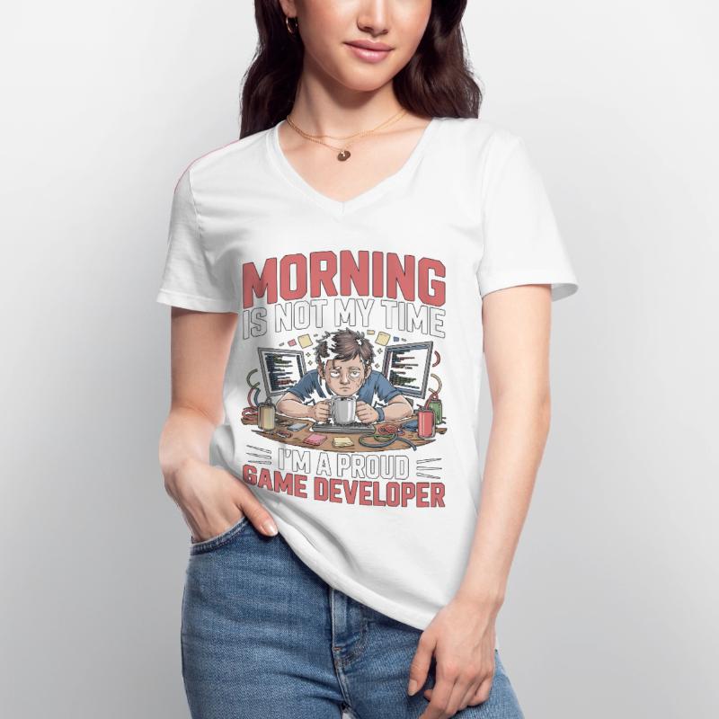 Game Developer Morning Is Not My Time Game Coder Frauen-T-Shirt mit V-Ausschnitt