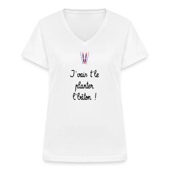 J'vais t'le planter l'bâton ! Bronzés font du ski - T-shirt col V Femme - blanc - Devant - Lela (165cm)