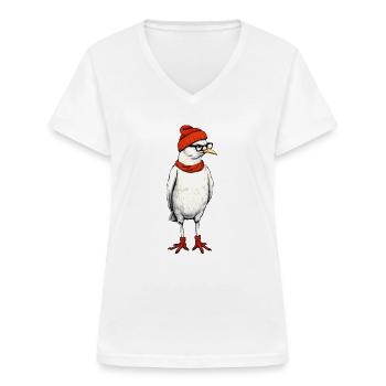 Mouette hipster - T-shirt col V Femme - blanc - Devant - Lela (165cm)