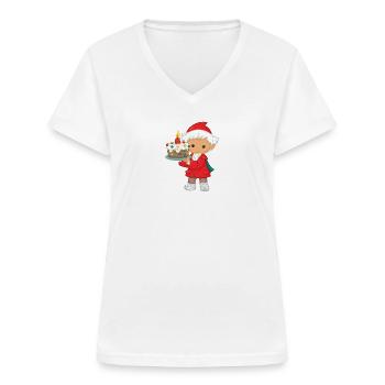 Unser Sandmännchen gratuliert mit Geburtstagstorte - Frauen-T-Shirt mit V-Ausschnitt - Weiß - Vorne - Lela (165cm)