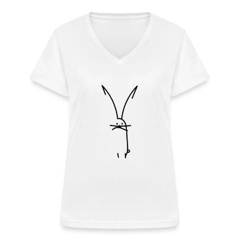 Hase Minimalismus Strichmännchen - Frauen-T-Shirt mit V-Ausschnitt - Weiß - Vorne - Lela (165cm)