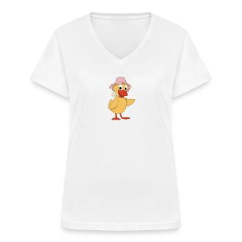 Schnatterinchen mit Sommerhut - Frauen-T-Shirt mit V-Ausschnitt - Weiß - Vorne - Lela (165cm)