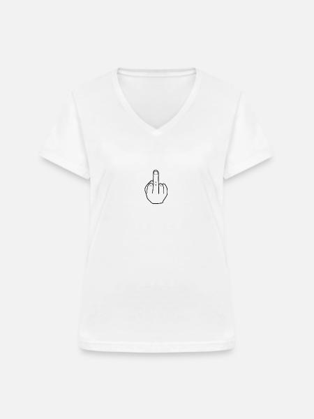 Mittelfinger Stinkefinger - Frauen-T-Shirt mit V-Ausschnitt - Weiß
