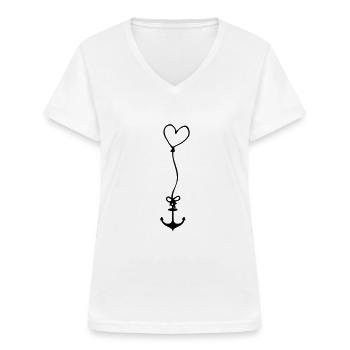 Anker mit Herz am Seil - Frauen-T-Shirt mit V-Ausschnitt - Weiß - Vorne - Lela (165cm)