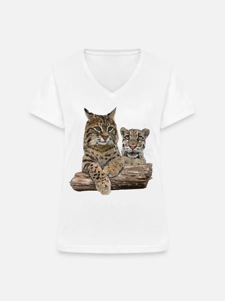 Luchs und Nebelparder - Frauen-T-Shirt mit V-Ausschnitt - Weiß