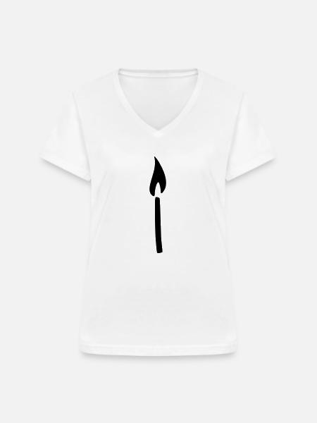 Streichholz Kerze - Frauen-T-Shirt mit V-Ausschnitt - Weiß