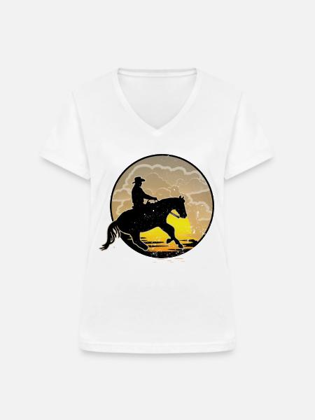 Westernreiten - Frauen-T-Shirt mit V-Ausschnitt - Weiß