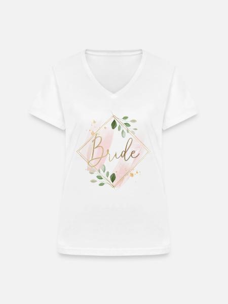 Pink Eukalyptus - Bride - Frauen-T-Shirt mit V-Ausschnitt - Weiß