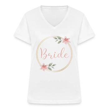 Pink Eucalyptus - Bride - Women's V-neck T-shirt - white - Front - Lela (165cm)