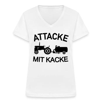 Attacke mit Kacke Traktor Bauer Güllewagen - Frauen-T-Shirt mit V-Ausschnitt - Weiß - Vorne - Lela (165cm)