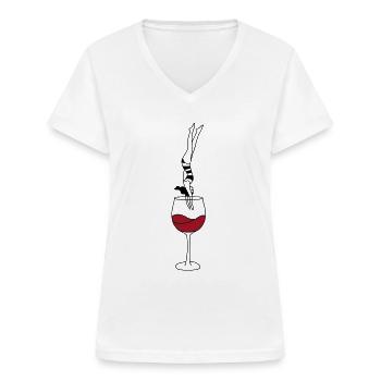 Wine Lover Head Jump Vino Illustration Girls - Women's V-neck T-shirt - white - Front - Lela (165cm)