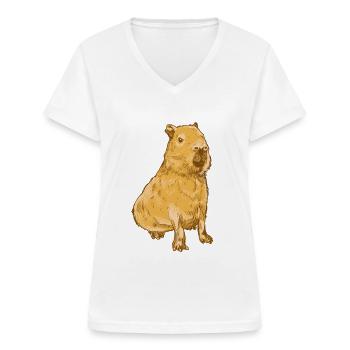 Capybara südamerikanisches Wasserschwein Geschenk - Frauen-T-Shirt mit V-Ausschnitt - Weiß - Vorne - Lela (165cm)