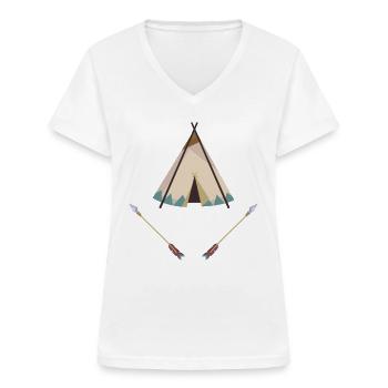 Amérindiens c’est dans mon ADN - T-shirt col V Femme - blanc - Devant - Lela (165cm)