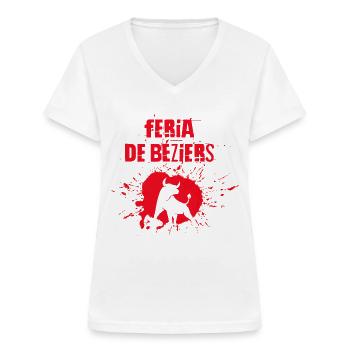 Féria de Béziers - T-shirt col V Femme - blanc - Devant - Lela (165cm)