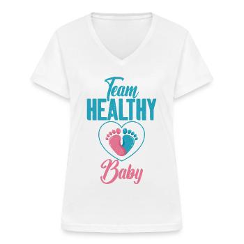 Team Healthy Baby Gender Reveal - Frauen-T-Shirt mit V-Ausschnitt - Weiß - Vorne - Lela (165cm)