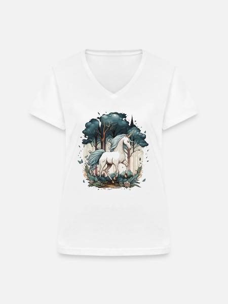 Das verzauberte Einhorn - Frauen-T-Shirt mit V-Ausschnitt - Weiß