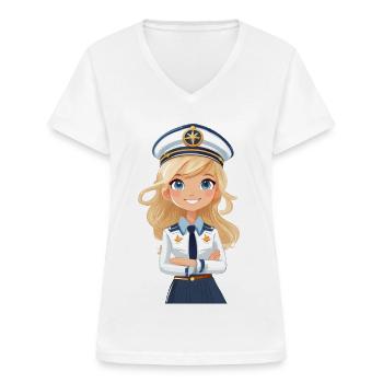 Kapitänin oder Pilotin - Frauen-T-Shirt mit V-Ausschnitt - Weiß - Vorne - Lela (165cm)