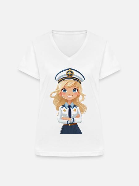 Kapitänin oder Pilotin - Frauen-T-Shirt mit V-Ausschnitt - Weiß