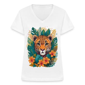 Niedlicher Leopard im Dschungel - Frauen-T-Shirt mit V-Ausschnitt - Weiß - Vorne - Lela (165cm)