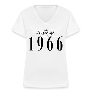 Millésime 1966 Anniversaire Minimaliste Elégant - T-shirt col V Femme - blanc - Devant - Lela (165cm)