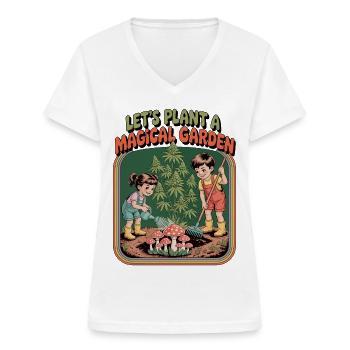 Let’s Plant a Magical Garden – Cannabis - Frauen-T-Shirt mit V-Ausschnitt - Weiß - Vorne - Lela (165cm)
