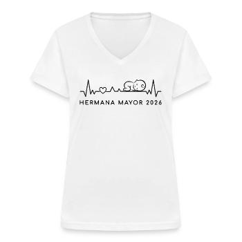 Fremtidig storesøster 2026 Puls Graviditet - T-shirt med V-hals til damer - hvid - Foran - Lela (165cm)
