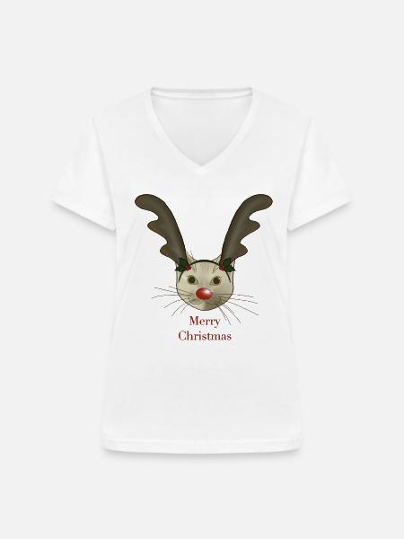 Weihnachtskatze - Frauen-T-Shirt mit V-Ausschnitt - Weiß