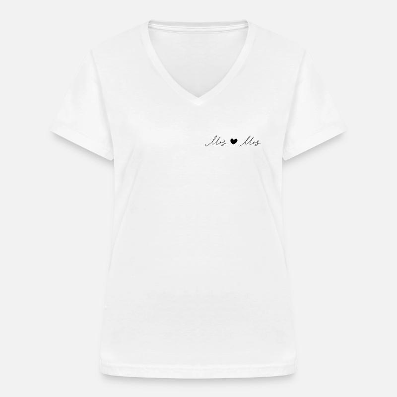 mrs and mrs - Frauen-T-Shirt mit V-Ausschnitt - Weiß