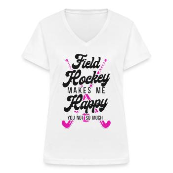Le hockey sur gazon, le hockey sur gazon, ça me fait - T-shirt col V Femme - blanc - Devant - Lela (165cm)