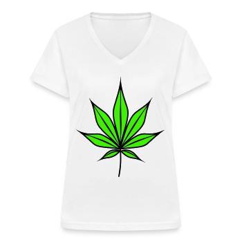 Hemp Leaf Weed Hemp Symbol - Women's V-neck T-shirt - white - Front - Lela (165cm)