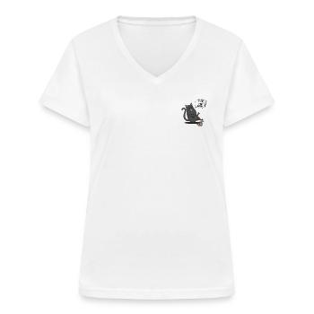 Le Chat Cartoon Mort de rire (mdr) - T-shirt col V Femme - blanc - Devant - Lela (165cm)