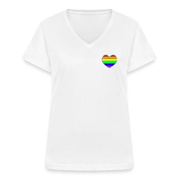Cœur arc-en-ciel - T-shirt col V Femme - blanc - Devant - Lela (165cm)