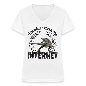 I’m older than the Internet + Dinosaur retro - Frauen-T-Shirt mit V-Ausschnitt - Weiß - Vorne - Lela (165cm)