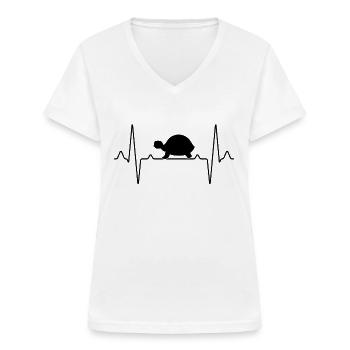 Schildkröte Herzschlag - Frauen-T-Shirt mit V-Ausschnitt - Weiß - Vorne - Lela (165cm)