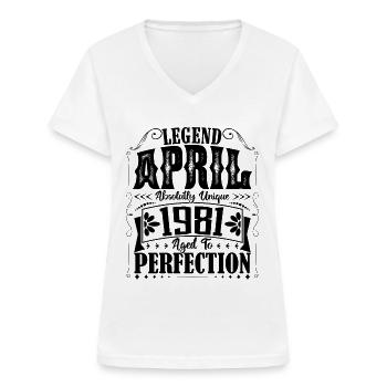 April 1981. Geburtstag April 1981. Geschenk 1981. - Frauen-T-Shirt mit V-Ausschnitt - Weiß - Vorne - Lela (165cm)