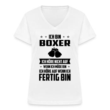 Ich bin Boxer ICH HORE NICHT auf Wenn ich Mude bin - Frauen-T-Shirt mit V-Ausschnitt - Weiß - Vorne - Lela (165cm)