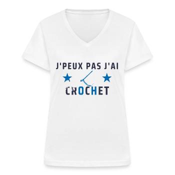 j peux pas j ai crochet - T-shirt col V Femme - blanc - Devant - Lela (165cm)