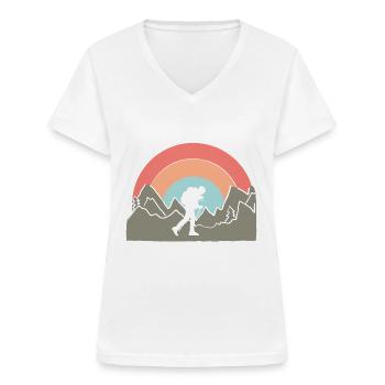 Aufgeben kannst du bei der Post Wandern Berge - Frauen-T-Shirt mit V-Ausschnitt - Weiß - Vorne - Lela (165cm)