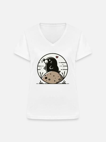Glücklicher Maulwurf auf Hügel - Frauen-T-Shirt mit V-Ausschnitt - Weiß