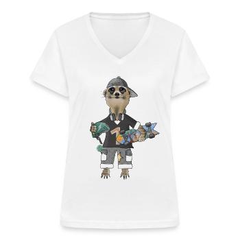 Savannen_Skater_Erdmaennchen - Women's V-neck T-shirt - white - Front - Lela (165cm)