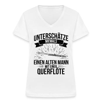 Querflöte Querflötenspieler Querflötist - Frauen-T-Shirt mit V-Ausschnitt - Weiß - Vorne - Lela (165cm)