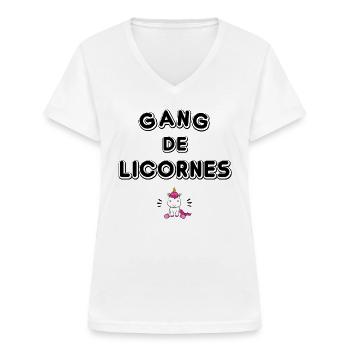 Gang de licornes - T-shirt col V Femme - blanc - Devant - Lela (165cm)