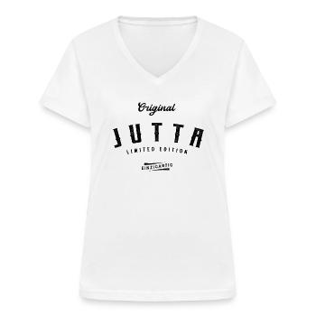 Jutta Limited Edition - Frauen-T-Shirt mit V-Ausschnitt - Weiß - Vorne - Lela (165cm)