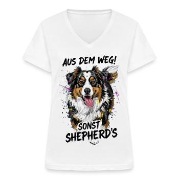 Chien de berger australien à l’écart du chemin cadeau - T-shirt col V Femme - blanc - Devant - Lela (165cm)