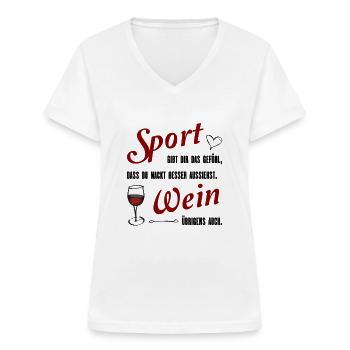 Sport und Wein lustiger Spruch Geschenk - Frauen-T-Shirt mit V-Ausschnitt - Weiß - Vorne - Lela (165cm)