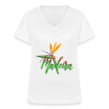 Madère Portugal Plage Boutique handlettering - T-shirt col V Femme - blanc - Devant - Lela (165cm)