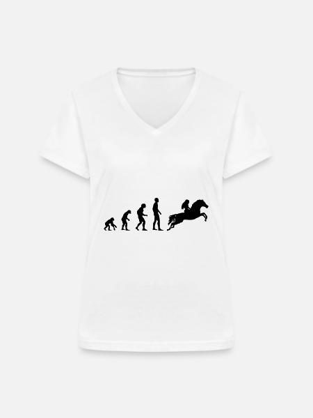 Evolution Pferd Reiten Geschenk - Frauen-T-Shirt mit V-Ausschnitt - Weiß