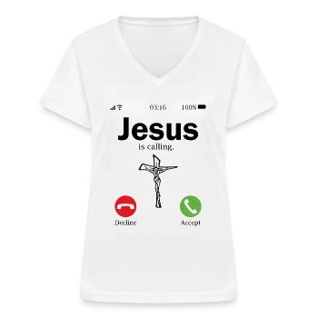 Jesus ruft an und ich muss folgen Christen Pilgern - Frauen-T-Shirt mit V-Ausschnitt - Weiß - Vorne - Lela (165cm)