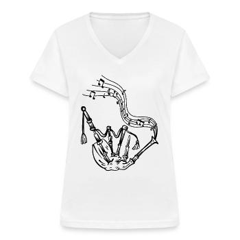 Bagpipe With Music Notes Bagpipe Musician Bagpiper - Frauen-T-Shirt mit V-Ausschnitt - Weiß - Vorne - Lela (165cm)